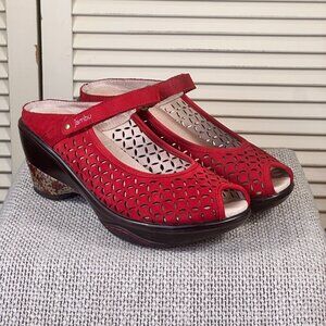 Jambu Women's Journey Encore Wedge Slip On Sandal Clog Red Nubuck Leather Size 9